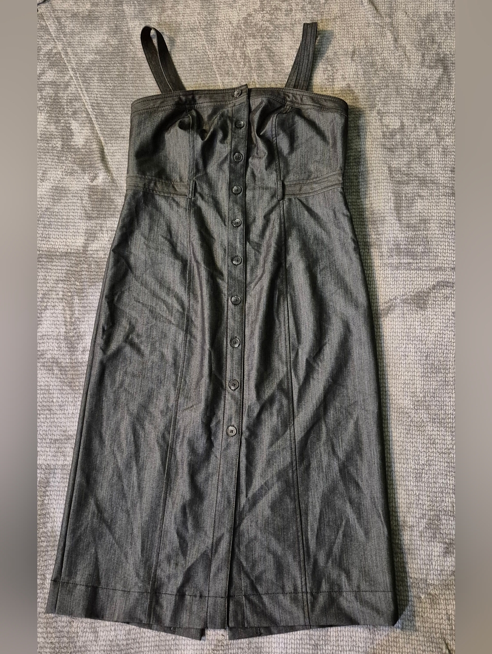 Calvin Klein Black Denim Dress Adjustable And Removable Straps Y2K Bodycon Sz 8,